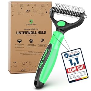 TESTNOTE: SEHR GUT – Unterwollbürste & Unterfellbürste I Hundebürste & Katzenbürste für langhaar I Unterwollkamm entfernt Unterwolle & Verfilzungen + neues E-Book