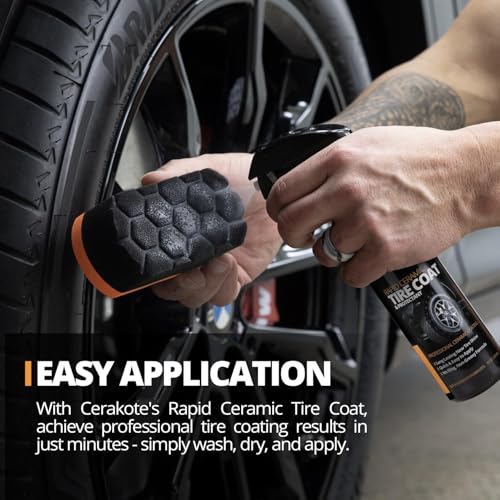 cerakote rapid ceramic tire coat  showroom new tire shine  deep tire black finish  lasts up to 10x longer  no sling non-greasy ceramic tire coating for car truck amp suv  easy application 10oz