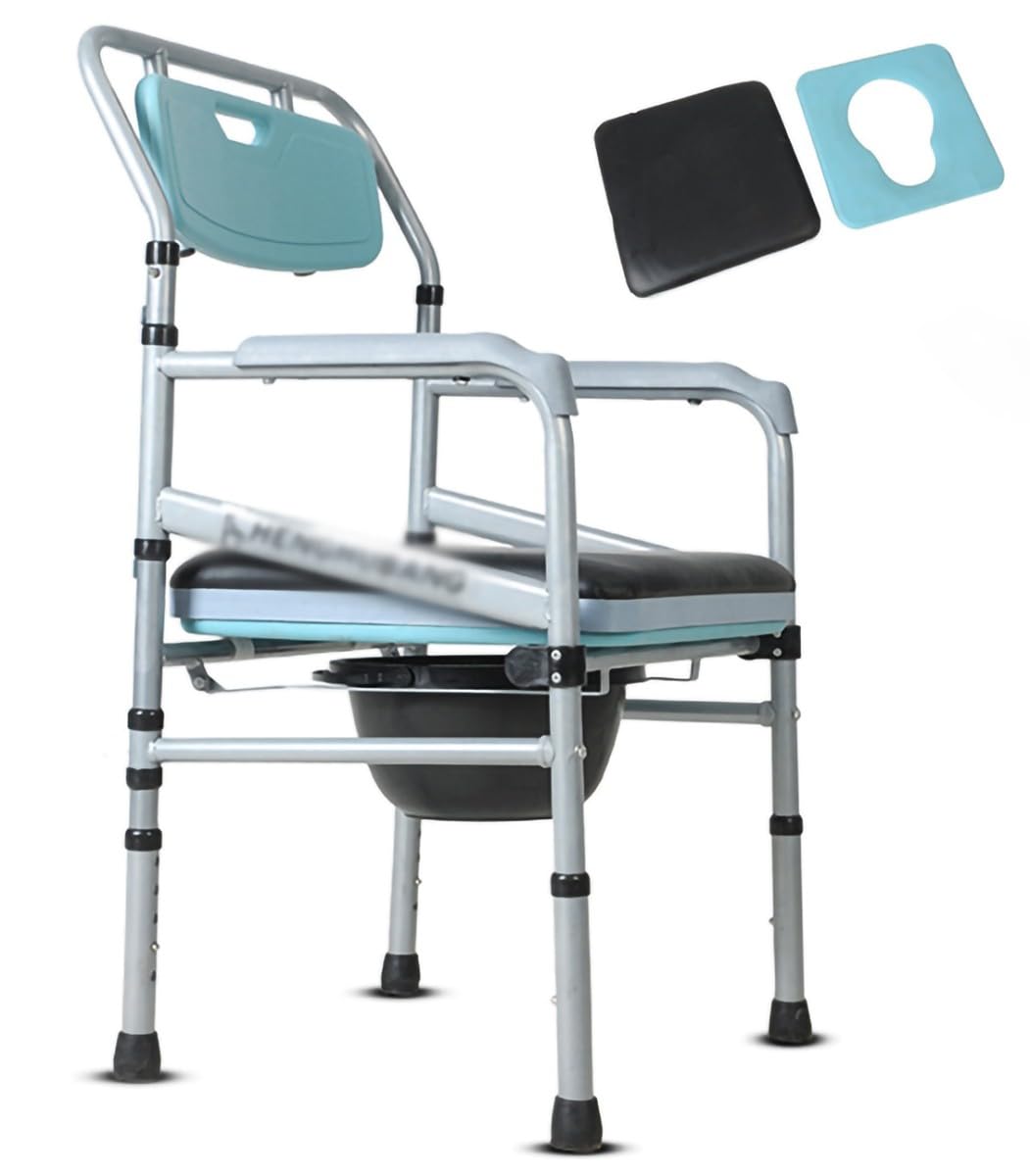 BHGFYXBS Commode Chair With Lid Made Of Aluminum, Safe Toilet Frame, Care Chair, Commode, Toilet Chair For The Elderly, Disabled Seniors, Height Adjustable With Backrest, Non-Slip,B