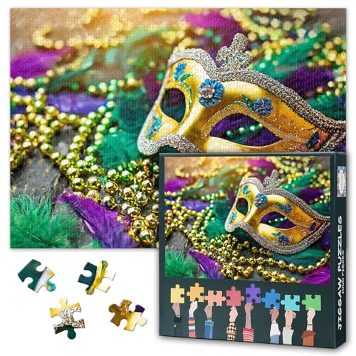 Jigsaw Puzzle for Adults 1000 Piece Art Mardi Gras Masquerade Festival Carnival Mask Intricate Design Challenging Activity for Home Decor 27.5x19.7 Inch