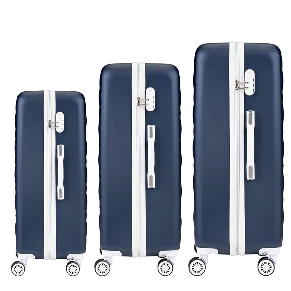 Coveri Set 3 Trolley Valigie Bagaglio a Mano Vintage Valigia Guscio Rigido In ABS 4 Ruote Manico teloscopico Doppio Scompartimento Interno e Chiusura di Sicurezza con combinazione (Blu)