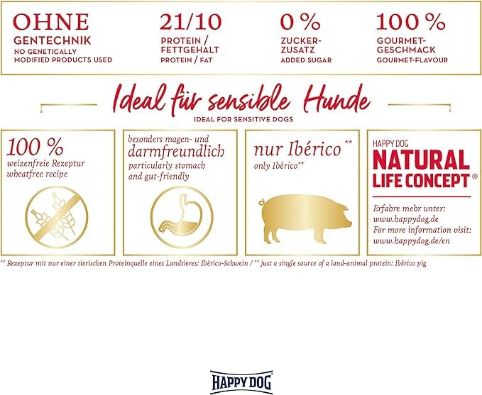 Happy Dog Sensible Andalucía - M - Trockenfutter, Hundefutter - Geschmacksrichtung Ibérico-Schwein - 11kg