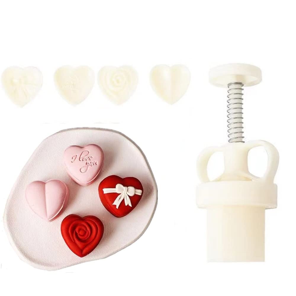 Mooncake Mold 25g- Cookie Stamps Plastic Hand Press Love Heart Shape Kitchen Gadgets DIY Baking Pastry Tool (Love heart)