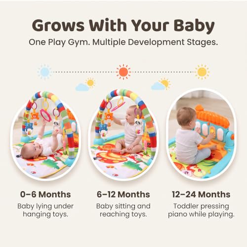 Image of Uonibaby by StarAndDaisy Baby Play Gym Mat with Piano, Kick & Play Activity Gym for Babies, Infants & Toddlers, Hanging Rattle Toys & Fitness Rack