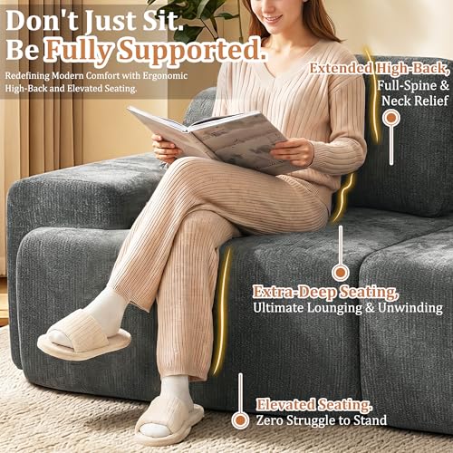 Image of 159 inch U-Shaped Modular Sectional Sofa, Oversized Boneless Cloud Couch for Living Room with Extra Deep Seat & High Back, Tool-Free No Assembly, Soft Chenille (Dark Grey, 159 inch-U Shaped（4+2）)