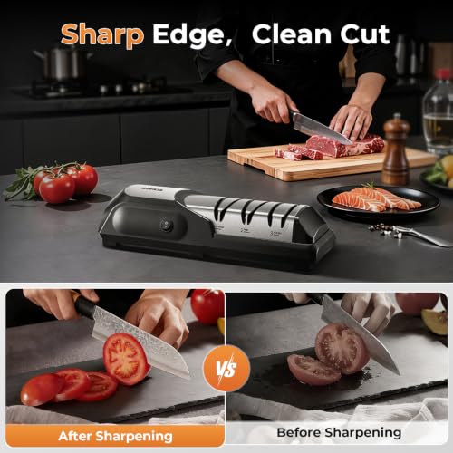 Image of Kitchen Professional Electric Knife Sharpener: 3-Stage 100% Diamond Abrasives Knife Sharpeners with 15 Precision Angle Electric Steel Sharpening Tool to Restore /Polish Chef Knives