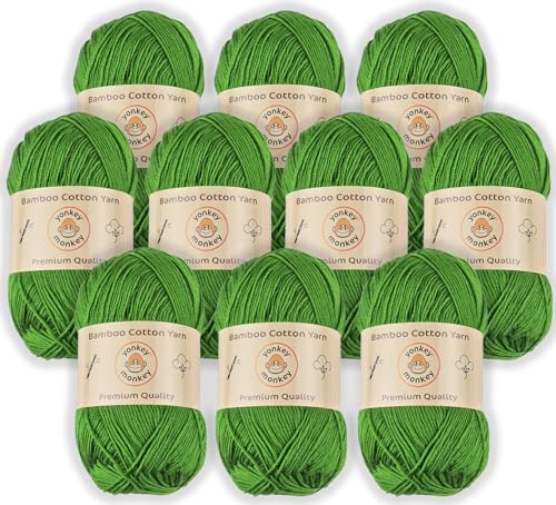 Image of 10-Pack of Yonkey Monkey 500 Grams Yarn - 70% Rayon derived from Bamboo, 30% Cotton - Imported - Grass Green 9035