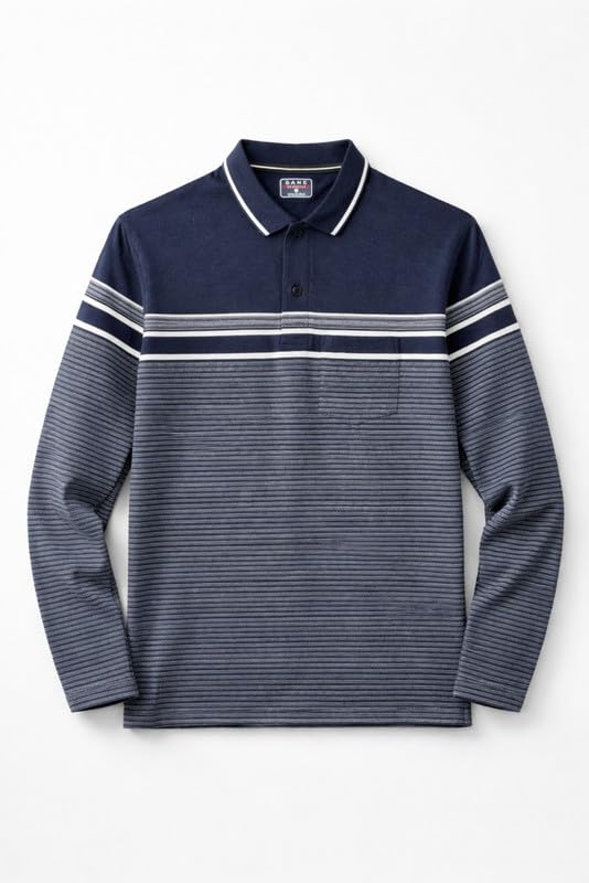 Image of SANE ORIGINALS Full Sleeves Textured Polo Tshirt for Men with Pocket || Long Sleeves Collar and Pocket T-Shirt for Men