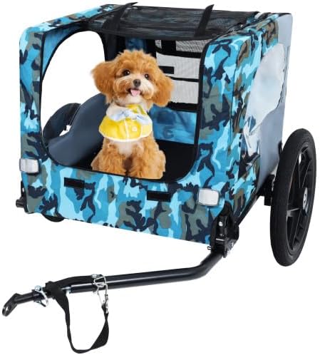 【LuckyNote】 Outdoor Heavy Duty Collapsible Pet Bike Trailer with 16-Inch All-Terrain Wheels & Universal Hitch – Foldable Dog/Cargo Carrier Cart for Bicycles, 42.5x31.5x27.5 Inches