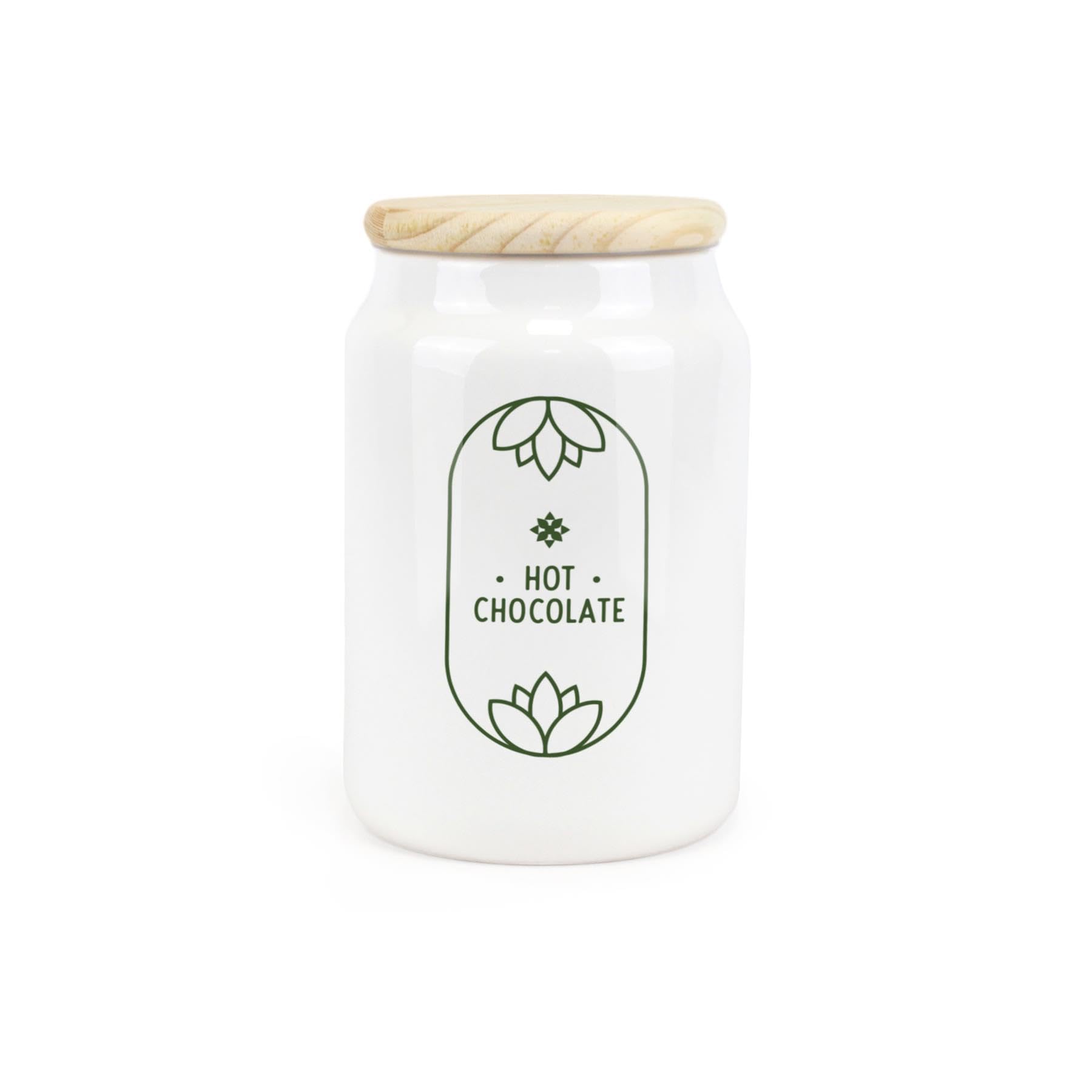 Purely Home Hot Chocolate Boho Minimalist Ceramic Storage Canister - Simplistic Bohemian Floral Kitchen Decor Gift - Kitchen Food Storage Container & Wooden Lid 600Ml (14.5Cm X 9.5Cm)