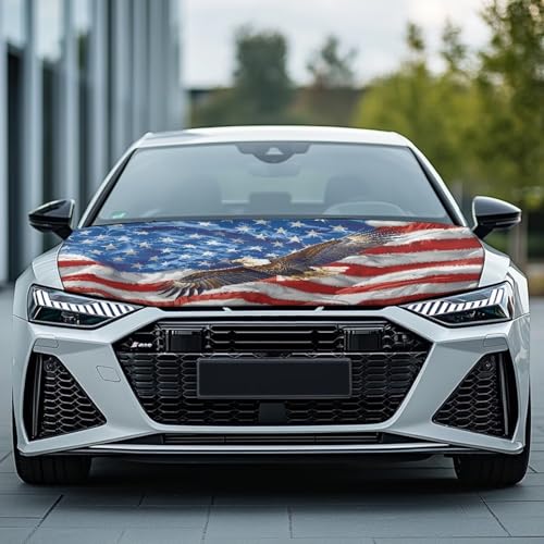 Image of Eagle Print Car Bonnet Hood Cover UV Fade Resistant Waterproof Exterior Covers for Car Decor Accessories All-Season Protection Fit for Cars Trucks SUVs