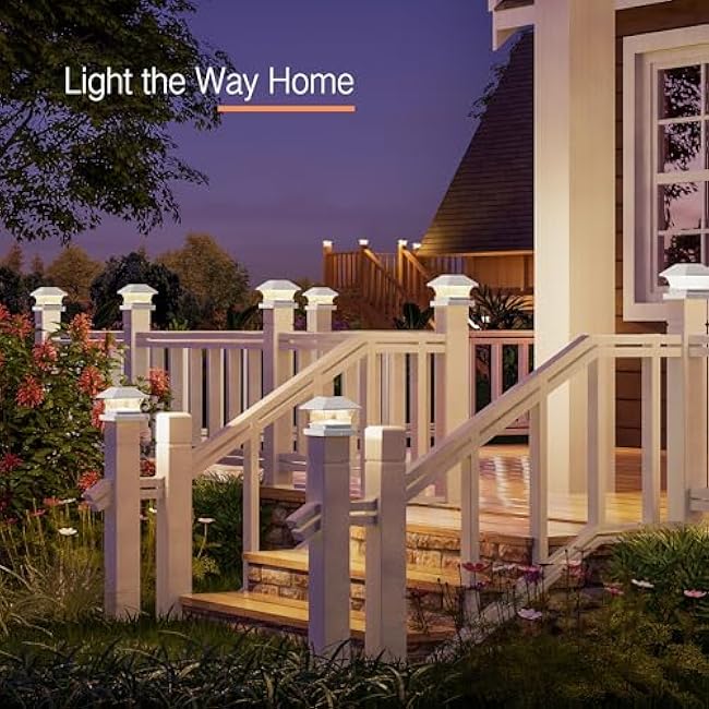 Brizled 6 Pack Warm White Solar Post Cap Lights, Wooden PVC/Vinyl Fence Top Solar Lights Fit 3.5x3.5 4x4 4.5x4.5 5x5, Outdoor Fence Post Light Decoration for Wooden Posts Deck Patio Graden, White