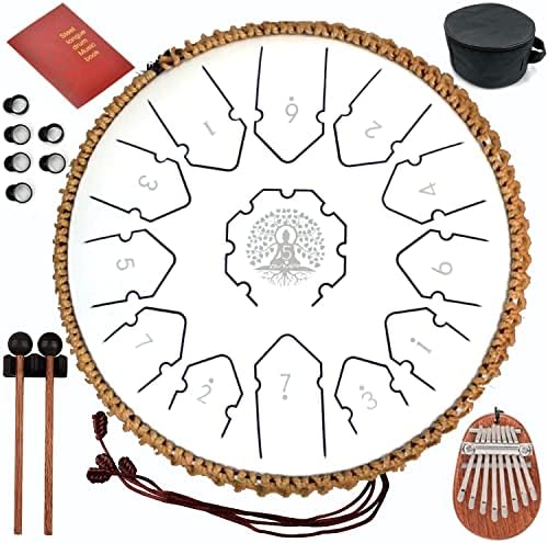 AVMP White Steel Tongue Drum 13 Note 12 inch C Major hand pan drums instrument Free Kalimba Travel Bag Rattan Mallets finger picks Book theta spot toung Handpan percussion Gift set for Adults & Kids