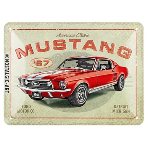 Nostalgic-Art Plaque rétro, 15 x 20 cm, Ford Mustang – GT 1967 Red – Idée cadeau pour fans de Ford, Official License Product (OLP), en métal, design vintage