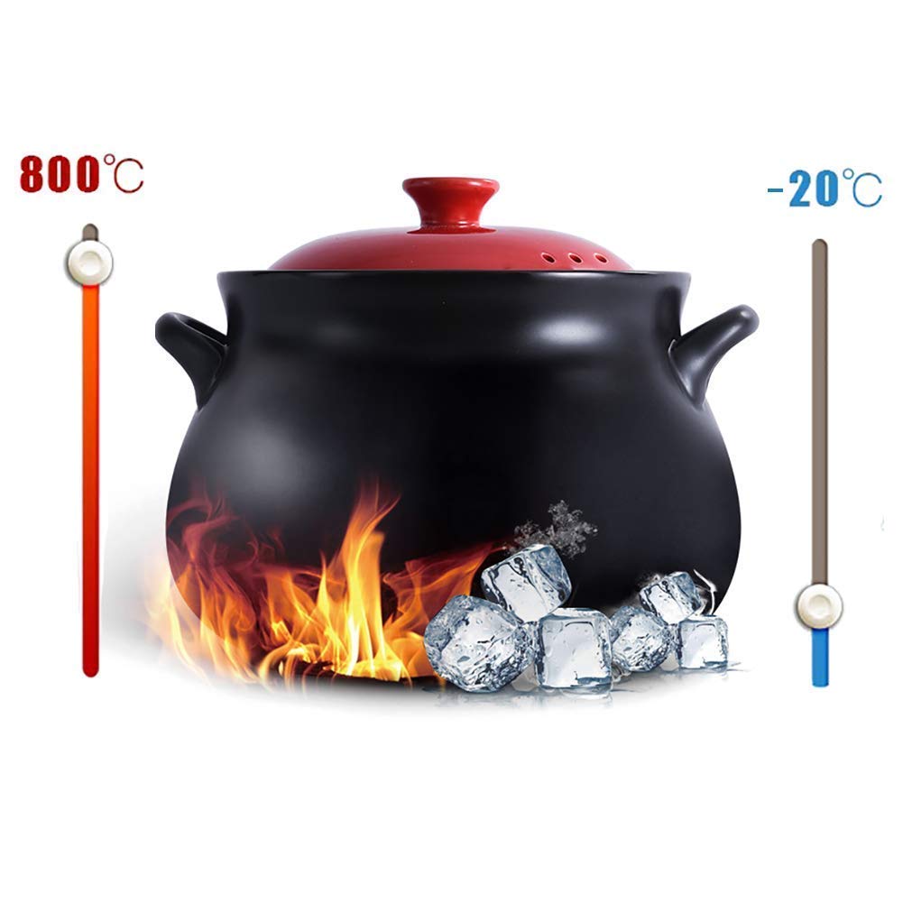 Casseruola Profonda in Ceramica con Coperchio, pentola di Terracotta, pentola di Terracotta, pentola per zuppa, Calda per Cottura lenta, 6,3 Litri, Colore: Nero