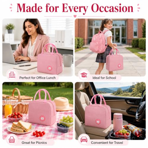 Image of Milton Lunch Bag with Thermal Insulation, Reusable Meal Carrier for Men Women and Students, Suitable for Everyday Use and Travel, (Pink