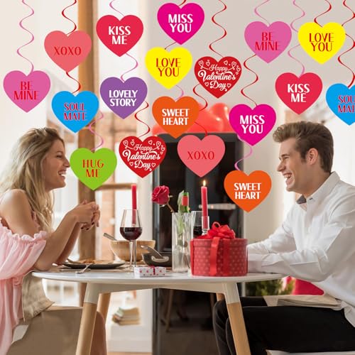 Image of 40Pcs Valentine's Day Heart Hanging Swirl Decorations, Sweet Valentine's Day Party Ceiling Hanging Swirls Valentines Hanging Swirls for Valentine Themed Party Decor Supplies