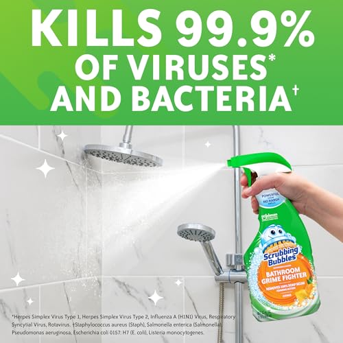 Image of Scrubbing Bubbles Bathroom and Shower Cleaner Disinfectant Spray, Bathroom Grime Fighter, Citrus Scent, 32oz (Pack of 2)