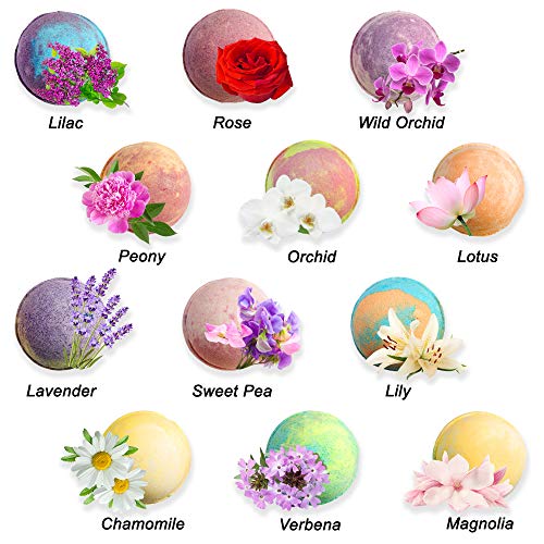 Flower Bath Bombs Gift Set - 12 Large Natural Bathbombs For Women With Scented Essential Oils And Moisturizing Shea Butter + Organic Coconut Oil For Fizzy Bubbles #TOP2