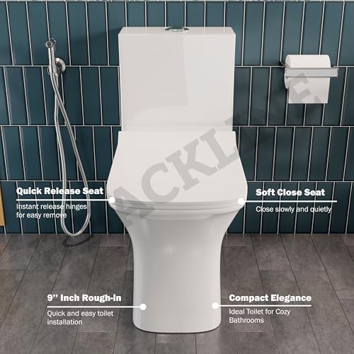 Image of One Piece Ceramic Floor Mounted Commode Water Closet Western Toilet /European Commode With Soft Close Seat Cover 29 X 14 X 26 Inches (White 10 (S Trap Outlet Is From Floor))