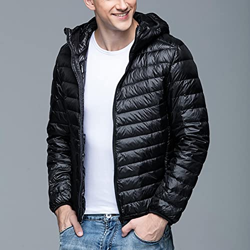 Hgoogy Men's Down Jackets Coats Fall Winter Lightweight Bubble Puffer Jacket Regular Solid Stand Collar Warm Outerwear Black 2021-09-07 #TOP1