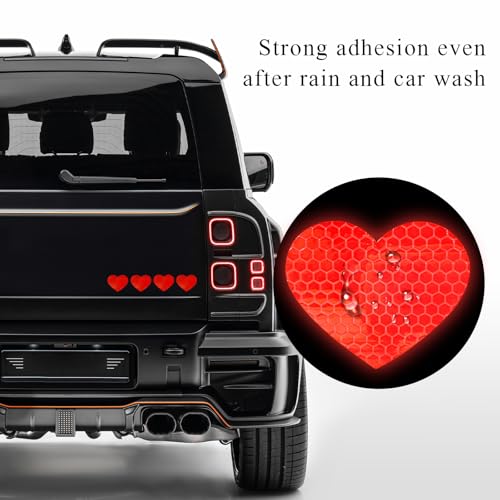 Image of 10PCS Vinyl Decal for Cars, High Intensity Reflective Sticker Night Safety Sign Bumper Decals, Waterproof Grid Vinyl Stickers Scratch Cover for Auto Window Laptop (Heart, Red)