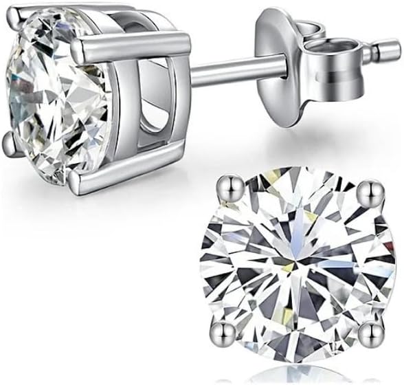 Paris Jewelry 14K White Solid Gold Created White Diamond Round 1/4Ct, 1/2Ct, 1Ct, 2Ct, 3Ct Stud Earrings - D/VVS1