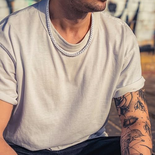Cuban Link Chain for Men, 925 Sterling Silver Over 6mm/7mm Chunky Cuban Chain Diamond Cut Silver Necklace Chains Gifts for Men Father Boyfriends - Image 4