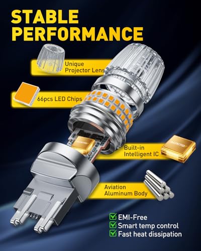 Image of AUXITO 7440 7443 LED Bulb Amber Yellow Turn Signal Lights, 700% Brighter 7441 7444 T20 992 WY21W LED Bulbs with Projector for Parking Blinker Tail Brake Signal DRL Marker Light, Pack of 2