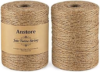 400 M Natural Jute Twine, Anstore 1312 Feet 2 Rolls Jute String Arts&Crafts Twine for Gift Wrapping, Picture Display, Floristry, Wedding Decoration and Garden
