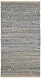 SAFAVIEH Cape Cod Collection Accent Rug - 2'3' x 4', Natural & Blue, Handmade Flat Weave Coastal Braided Jute, Ideal for High Traffic Areas in Entryway, Living Room, Bedroom (CAP351A)