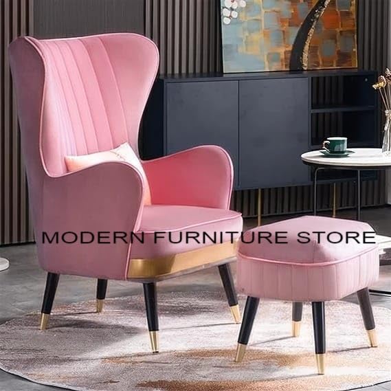 Image of Modern Wing Chair,Comfortable or Relexable Arm Chair for Living Room, Bedroom, Furniture (Pink)