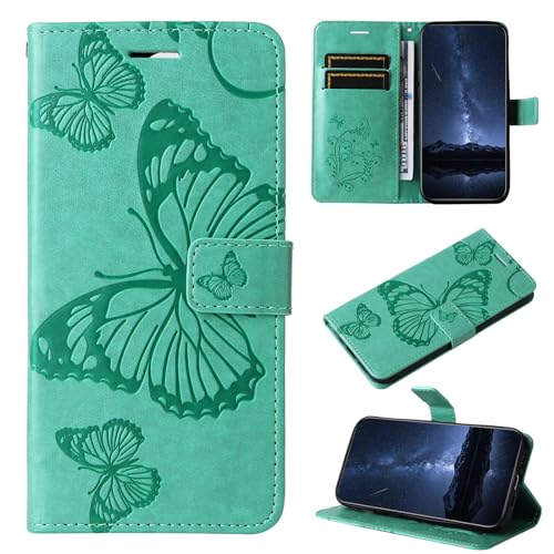 DENDICO Hülle für Oppo Reno2 Hülle, PU Leder Magnetverschluss Flip Handyhülle Schutzhülle mit Standfunktion & Kartenfach für Oppo Reno2, Grün