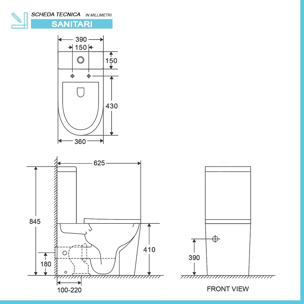 Filomuro Monoblocco WC Con Tornado Senza Brida Scarico Parete Pavimento KLAN