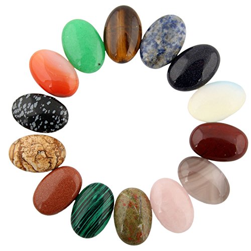Assorted 12pcs 20x15mm Gemstone Oval Teardrop Randow Color CAB Cabochon Beads Healing Crystal Stone Wholesale for Jewelry Making (The Beads are Without Holes)