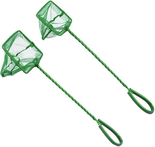 2 redes pequeñas para peces de acuario, redes grandes para peceras, redes de captura de peces, redes de estanque de peces con mango de plástico,