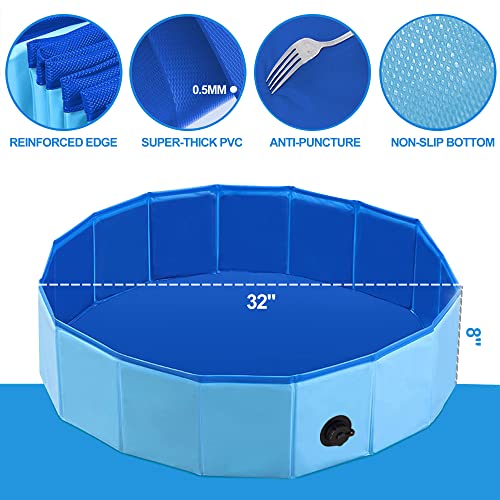 Reliancer Foldable Dog Swimming Pool,32" Large Folding Pet Bath Pool,Collapsible Cat Bathtub,Portable Pet Pvc Pool,Spa Bathing Wash Tub,Dog Water Pond Pool Bath,Pet Play Pool For Small Animals #TOP2