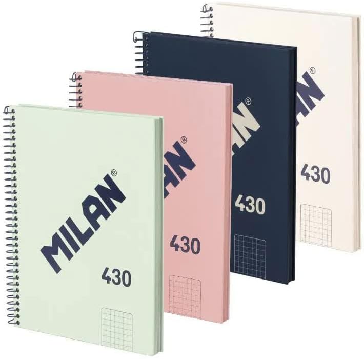 MILAN® Pack of 4 A5 Hardcover Notebooks, Squared Paper (5 x 5 mm), 80 Sheets of 95 g/m², Rubber Collection 430