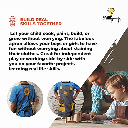 Sparkjump Kids Woodworking Apron - Craftsman Quality - Durable Canvas With Leather Pockets For Tools, Painting, Growing, And Building- Fully Adjustable Straps Fit Kids 4-12 Years #TOP5