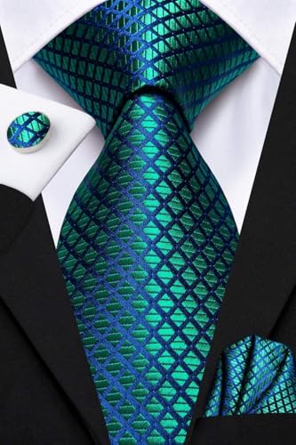 Image of Dubulle Mens Paisley Floral Silk Tie for Men Striped Necktie and Pocket Square Cufflinks Set Wedding Business