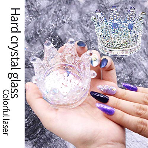 2Pcs Nail Art Dappen Dish 2 In 1 Glass Dish For Nail Acrylic Liquid Powder–Nail Crystal Bowl/Glass Nails Cup/Nails Pen Holder, Crown Nails Glass Dish, Colorful Laser #TOP2