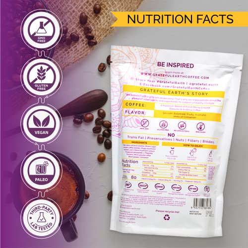 Grateful Earth Mushroom Coffee Instant- Mushroom Coffee Alternative- Immune Support- Super Brain Blend- Turmeric, Cinnamon, Lion’s Mane, Chaga, L-Theanine, Black Pepper- Dairy Free- 40 Ct (2 Bags) #TOP1