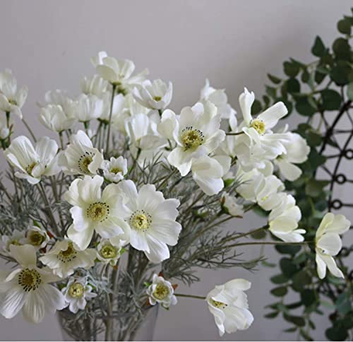 Artificial Wild Flower 6 Pcs Cosmos Long Stem Calliopsis, Simulation Bouquet, Realistic Plastic Fake Silk Flowers Table Kitchen Home Garden Party Arrangement Wedding Decoration, 6 Head, White (White) #TOP3