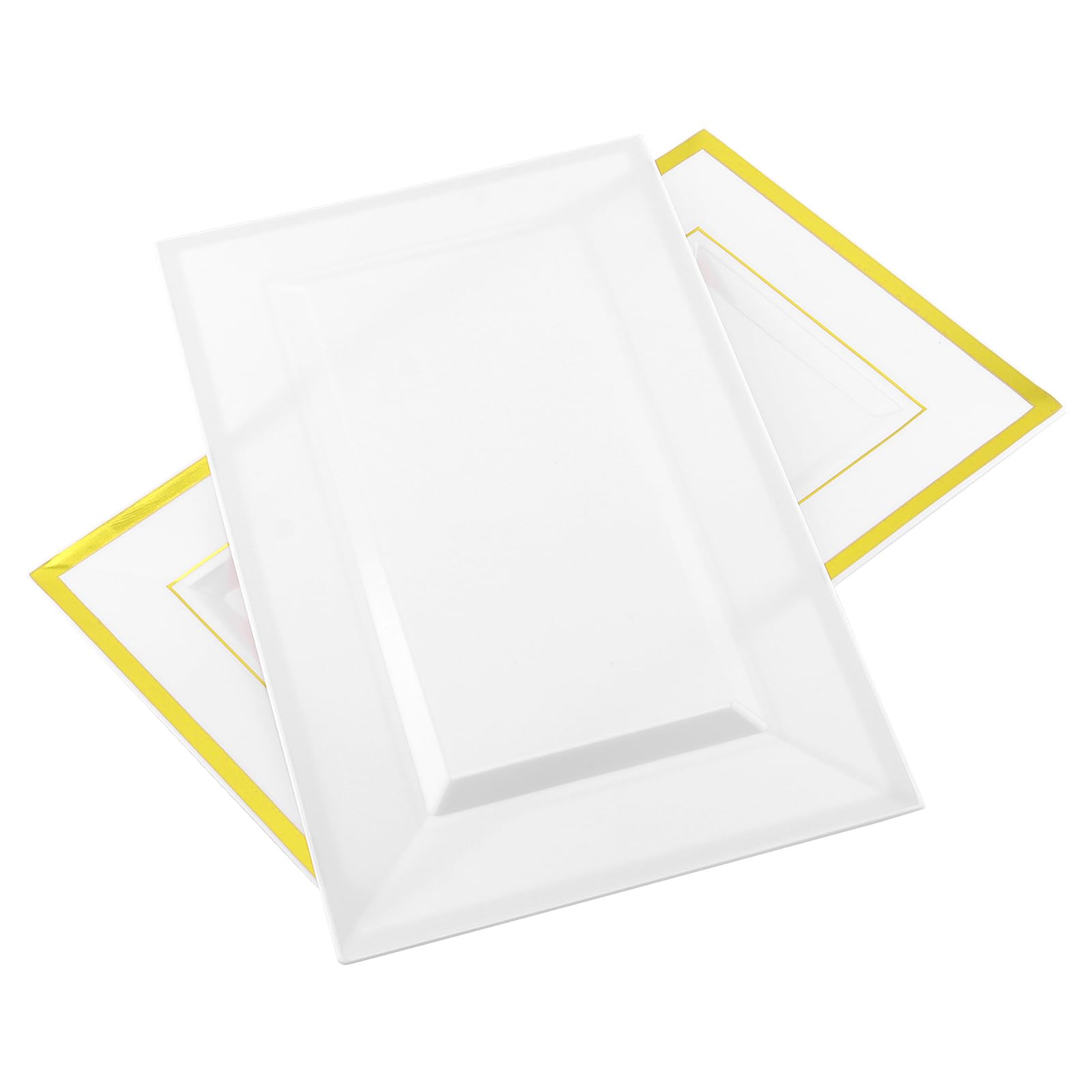 NAMYEUT 10 Stück Weiße Plastik Servierplatten, 33x20x1,5cm Kunststoff Servierplatte Wiederverwendbar, Buffet Platen mit Goldrand, Plastikteller Anrichteplatte für Vorspeisen, Fingerfood, Catering Küche, Haushalt & Wohnen