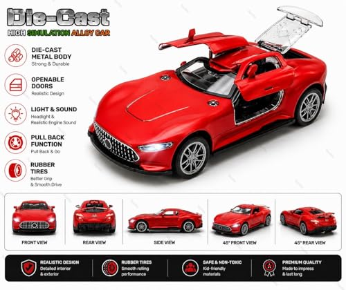 Image of Mercedes Vision GT Die-Cast Toy Car for Kids - 1:36 Scale Pull Back Metal Model with Openable Doors, LED Lights & Music - Alloy Mini Car for Boys & Collectors【Color As Per Stock】