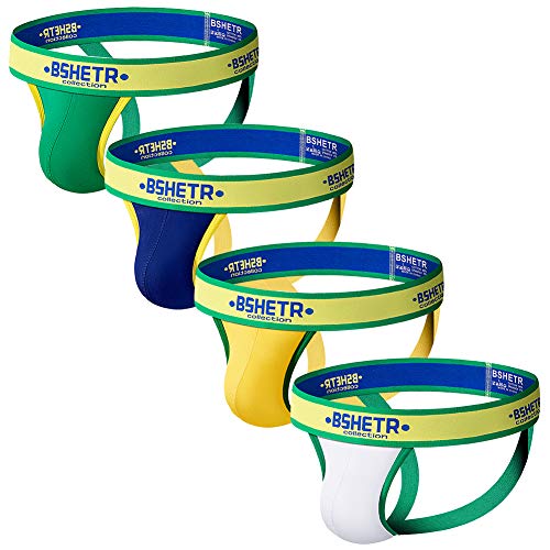 Men's Jockstrap Athletic Supporters, 4-Pack Cotton Low Rise Sport Underwear in Multi Color (Multi-A, Large 31