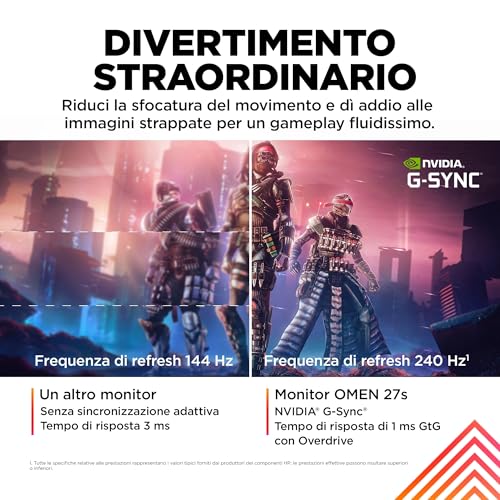 Gaming OMEN 27s Monitor da 27 Pollici, Pannello IPS da 16:9 FHD da 240 Hz, 1 ms, Display HDR 400, Antiriflesso, 400 Nits, AMD FreeSync, NVIDIA G-SYNC, VESA 100x100 mm, HDMI 2.0, USB-A e B, Nero - Monitor - Immagine 7