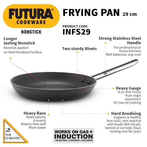 Image of Hawkins Futura 30 cm Frying Pan, Non Stick Fry Pan with Stainless Steel Handle, Induction Frying Pan, Big Black (INFS29)