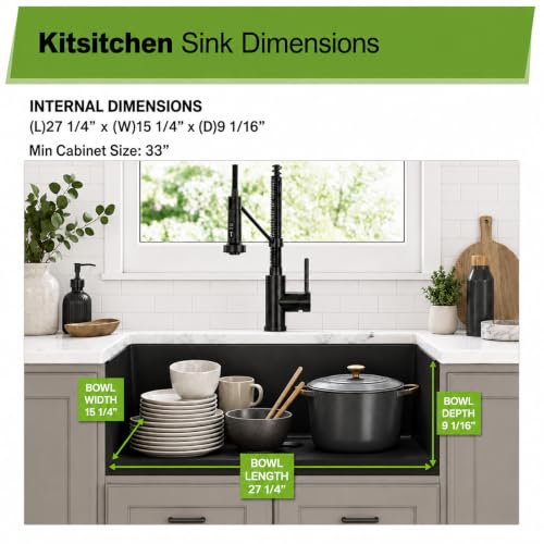 Kitsitchen 30 Inch Matte Black Granite Composite Undermount Kitchen Sink by Kitsitchen - Used condition - Image 3