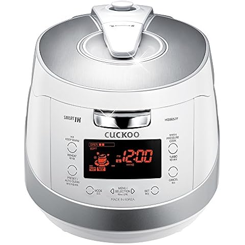 Cuckoo Induction Heating Pressure Rice Cooker – 18 built-in programs including Glutinous, GABA, Mixed, Sushi and more, Non-Stick Coating, Made in Korea, White/Silver, 6 Cups Cover